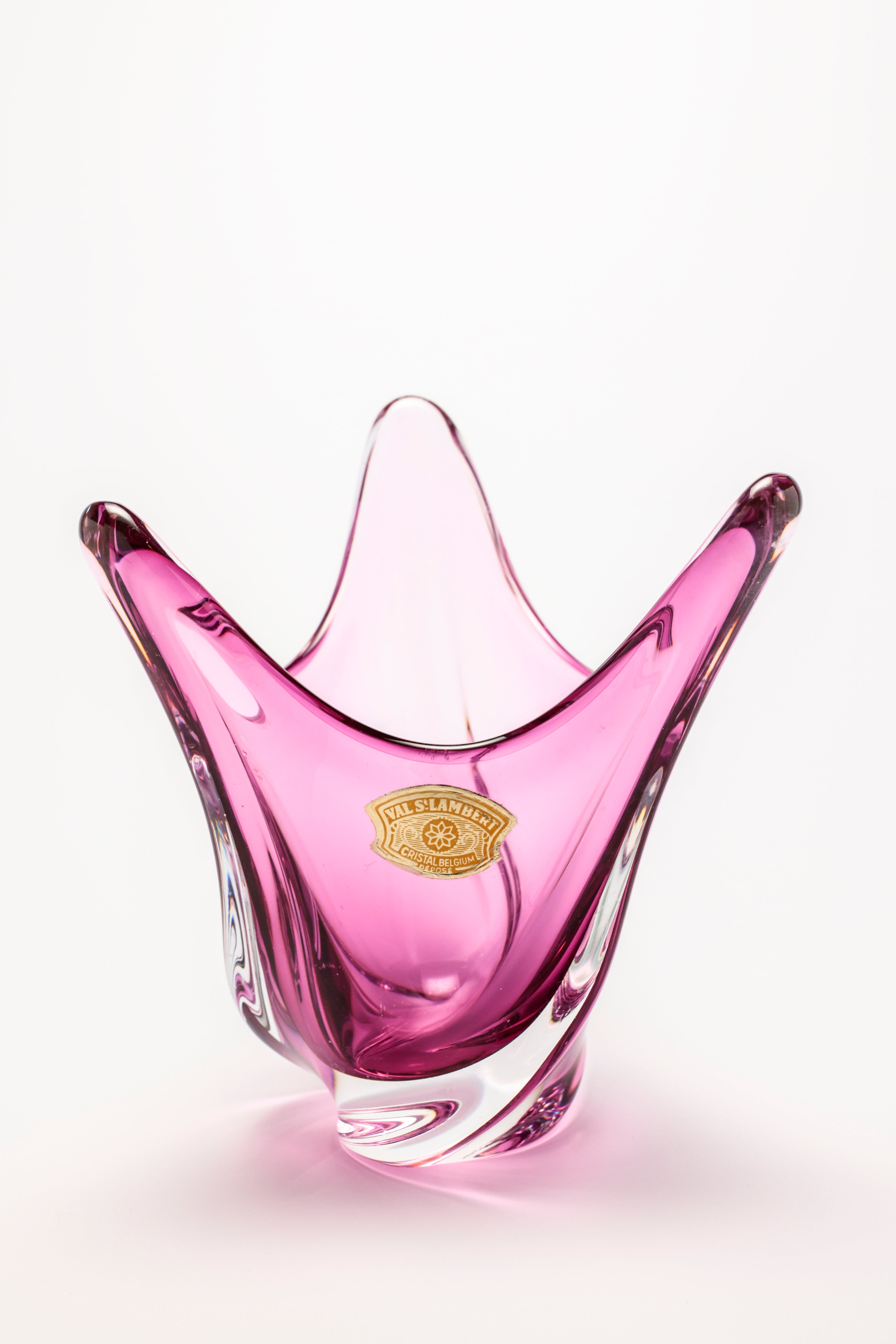Val Saint Lambert - Pink crystal vase - 18 cm