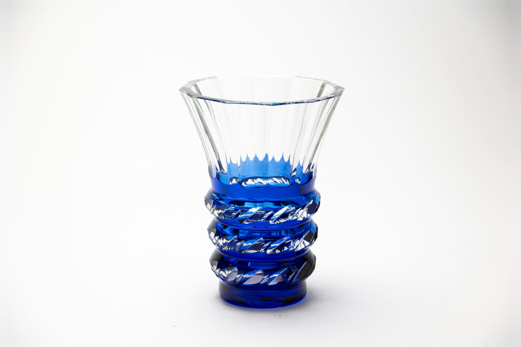 Val Saint Lambert - Blue Overlay Crystal Vase