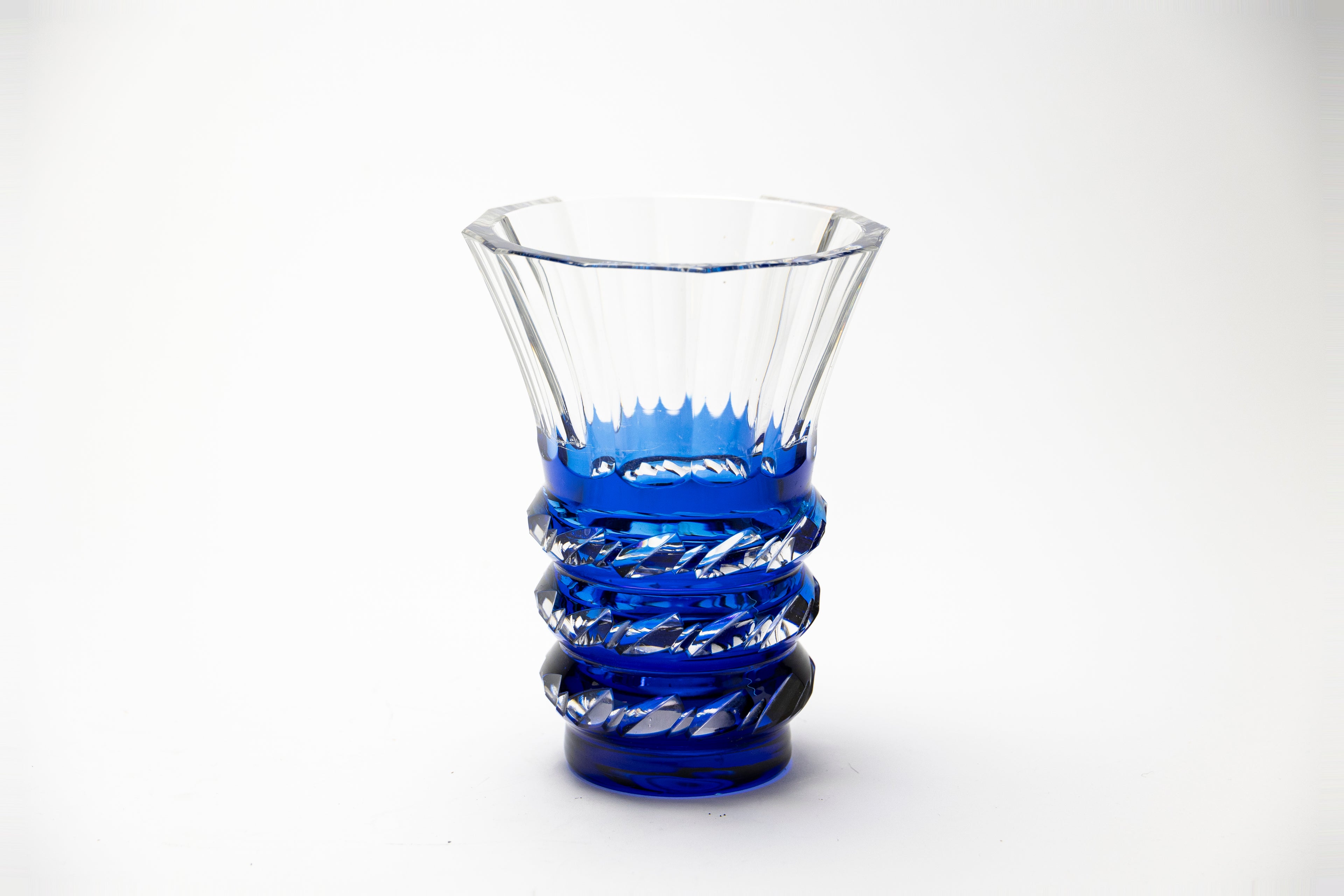 Val Saint Lambert - Blue Overlay Crystal Vase