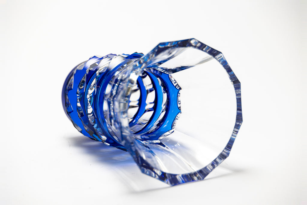 Val Saint Lambert - Blue Overlay Crystal Vase