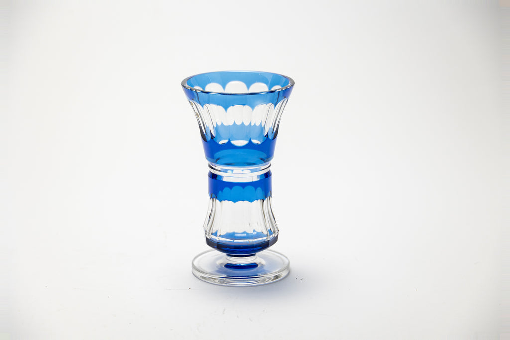 Val Saint Lambert - Blue Overlay Crystal Footed Vase