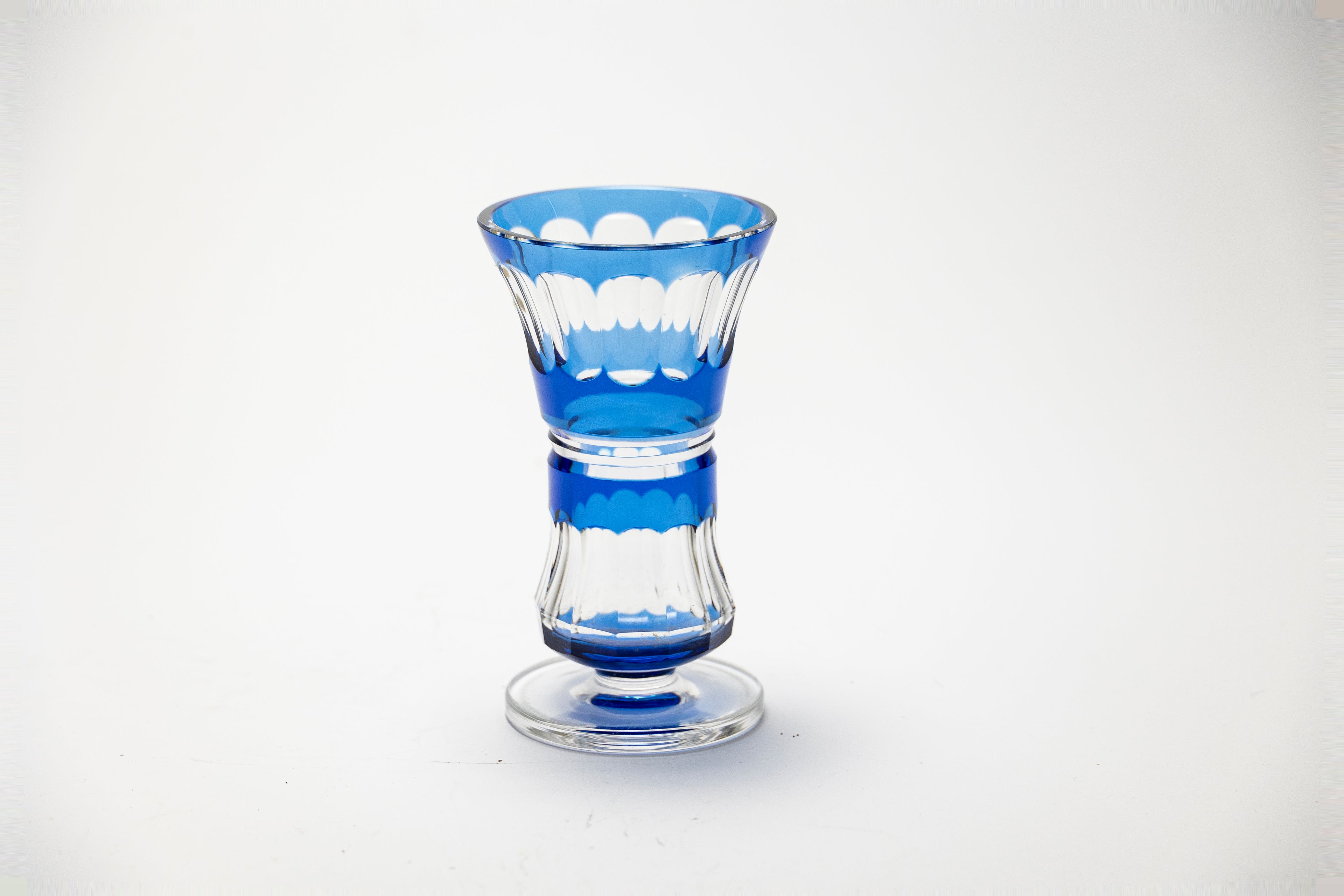 Val Saint Lambert - Blue Overlay Crystal Footed Vase